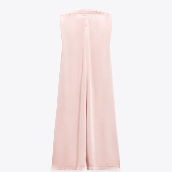 ZARA strapless satin effect jumpsuit pale pink - Picture 6 of 11